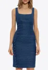 Versace Stripe Embroidered Sleeveless Denim Dress In Blue