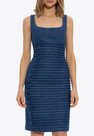 Versace Blue Scoop-neck Fitted Denim Minidress In 1d800-medium Blue