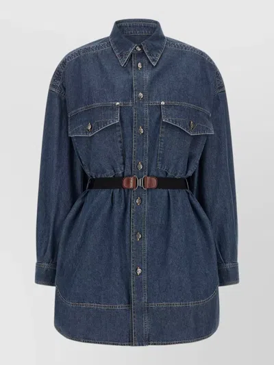 Versace Chambray Denim With Medusa Buttons Dress In Blue