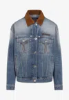 Versace Denim Overwashed Jacket With Embroidered-logo In Blue