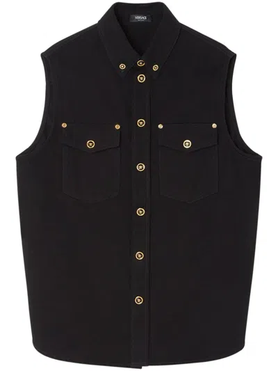 Versace Denim Shirt Vest In Black