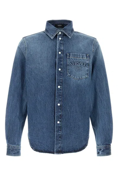 Versace Denim Shirt In Blue