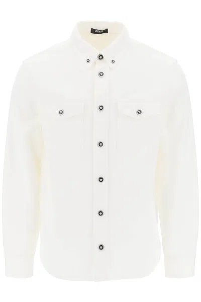 Versace Denim Shirt In White Cotton