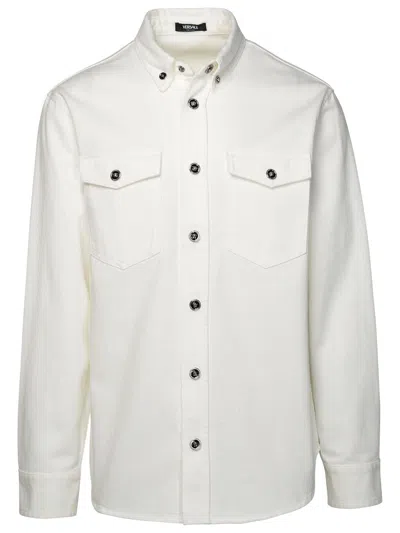 Versace Denim Shirt In White Cotton