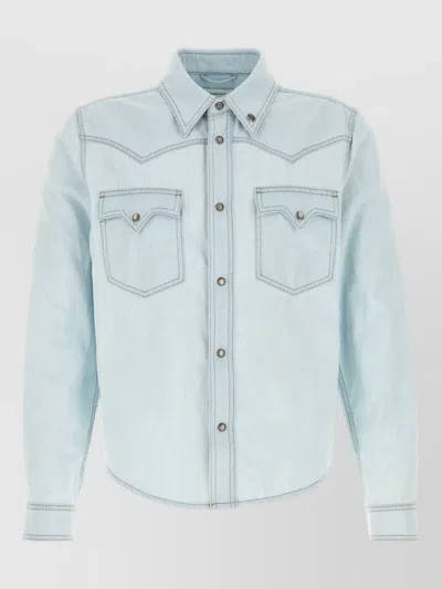Versace Denim Shirt Long Sleeves Chest Pockets In Blue