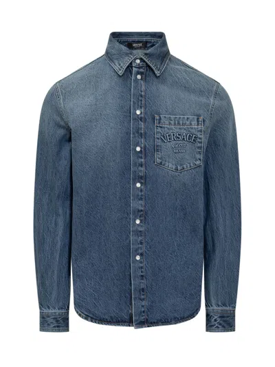 Versace Denim Shirt In Medium Blue