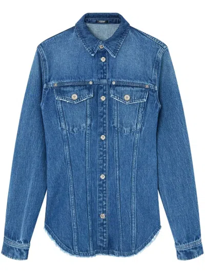 VERSACE DENIM SHIRT WITH FRAYED EDGES