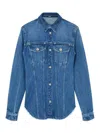 Versace Women Denim Shirt With Frayed Edges In Lavado Oscuro