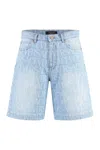 Versace Patterned Mid-rise Denim Shorts With Belt Loops In Navy