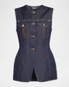 Versace Denim Single-breasted Vest In Blue