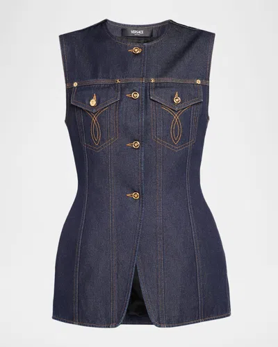 VERSACE DENIM SINGLE-BREASTED VEST
