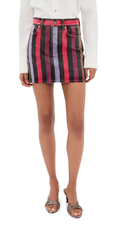 Versace Washed Striped Cotton Denim Skirt In Multi