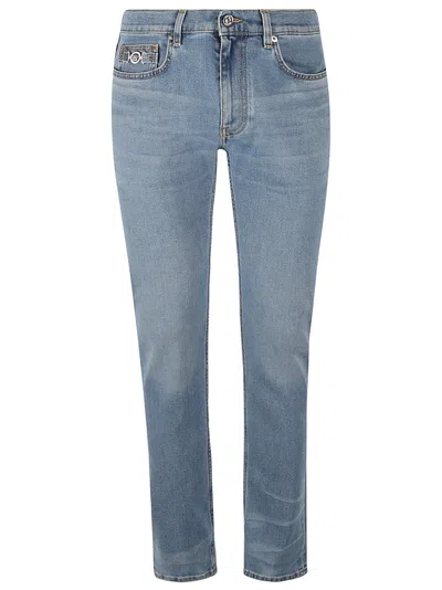 Versace Denim Stretch Jeans In Faded Light Blue