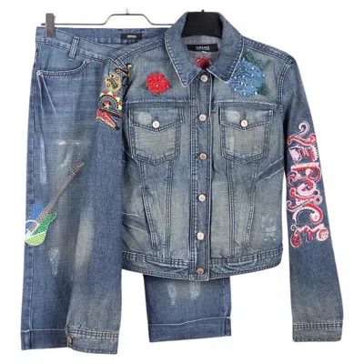 Pre-owned Versace Denim Suit In Gray