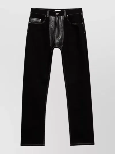 Versace Denim Trousers Belt Loops Leather Panels In Black