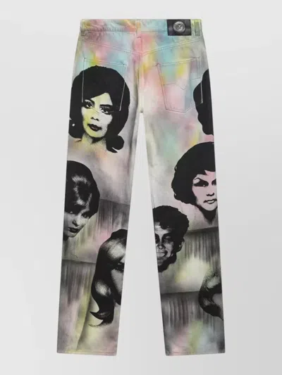 Versace Denim Trousers Straight Leg Full Length In Multi