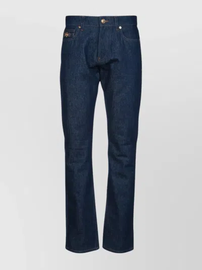 Versace Denim Trousers With Belt Loops And Contrast Stitching In Blue