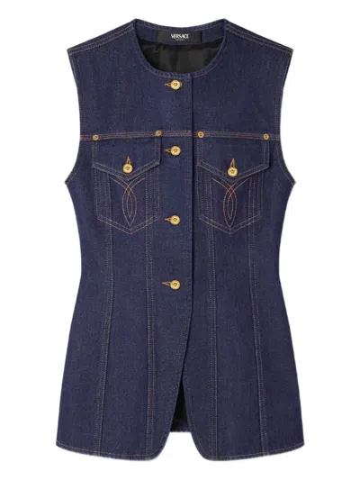 VERSACE VERSACE DENIM VEST WITH BUTTONS