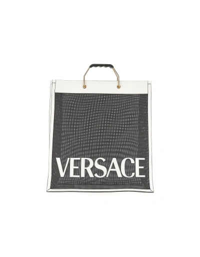 Versace Designer Men's Bags Shopper Bag With Logo In Blanc