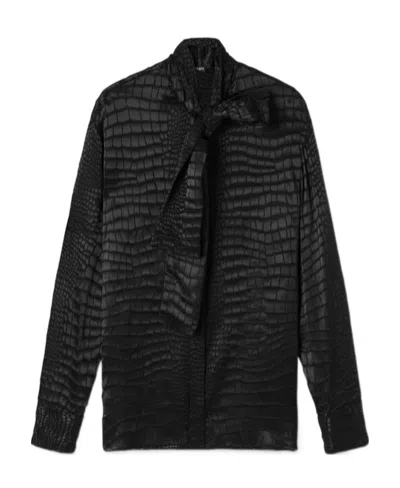 Versace Croc-devoré Button-down Shirt In Black