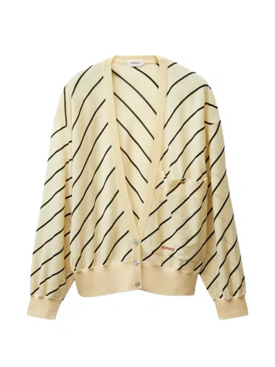 Versace Diagonal-stripe Cardigan In Yellow