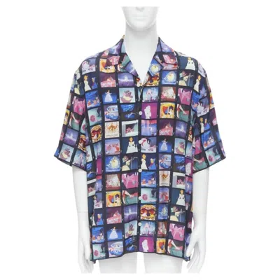 Pre-owned Versace Disney Limited Edition Cinderella Print Short Bowling Shirt Eu42 Xl In Gray
