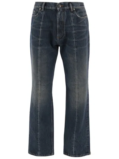 Versace Distressed Dark Denim Jeans In Blue