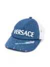Versace Distressed Denim Baseball Cap In Blue
