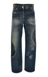 Versace Distressed Patchwork High-rise Wide-leg Jeans In Medium Wash