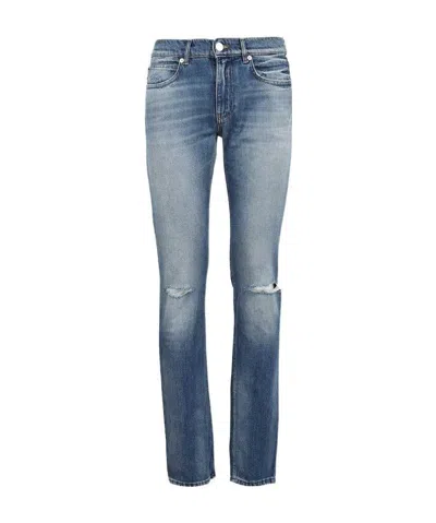 Versace Distressed-effect Straight-leg Jeans In Blue