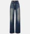 Versace Distressed High-rise Wide-leg Jeans In Blue