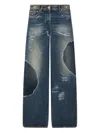 Versace Distressed Patchwork High-rise Wide-leg Jeans In Blue