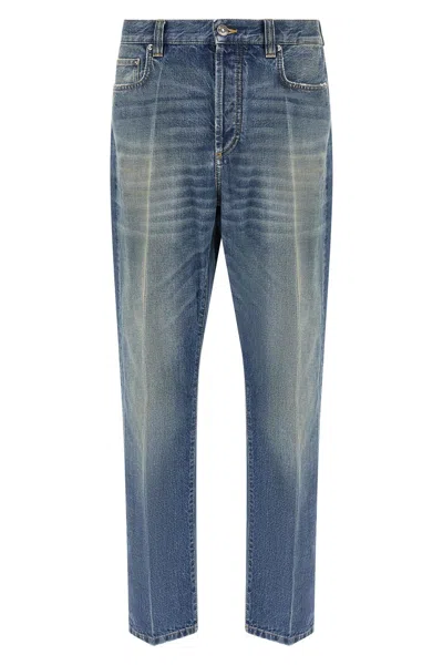 Versace Denim Jeans Belt Loops Faded Five Pockets In Blue