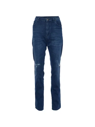 Pre-owned Versace Distressed Slim-fit Jeans In Blue