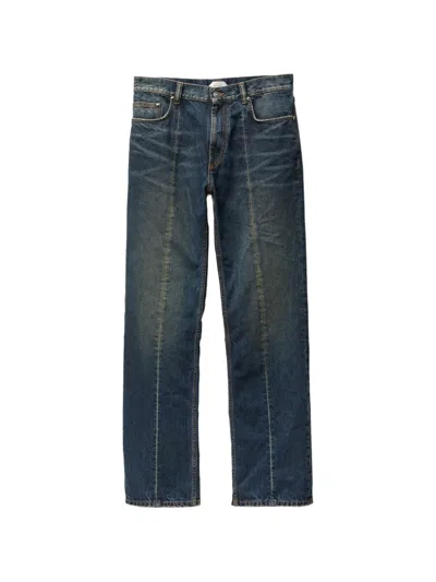 Versace Distressed Straight Jeans In Blue