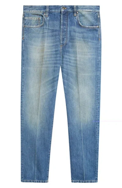 Versace Distressed Straight Leg Jeans In Blue