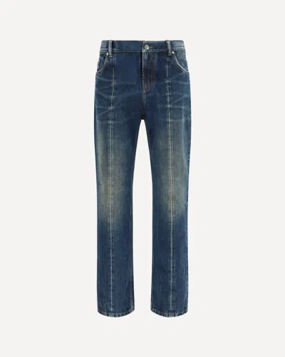 Versace Distressed Straight-leg Jeans In Blue Denim