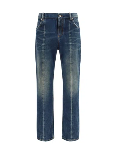 Versace Distressed Straight-leg Jeans In Blue