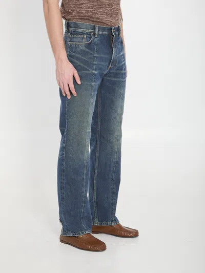 Versace Distressed Straight-leg Jeans In Blue