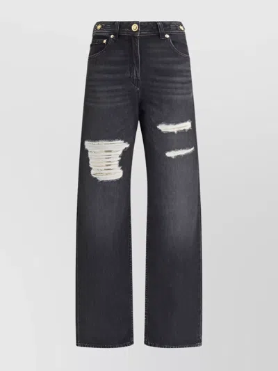 Versace Distressed Wide-leg Jeans Cut-outs In Black