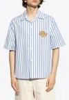 Versace Dive In Crest Short-sleeved Stripe Shirt In Blue