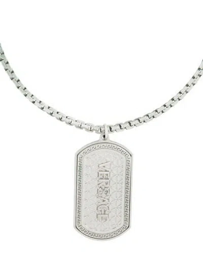 Pre-owned Versace Dog Tag Pendant Necklace, 25.75" In Multi