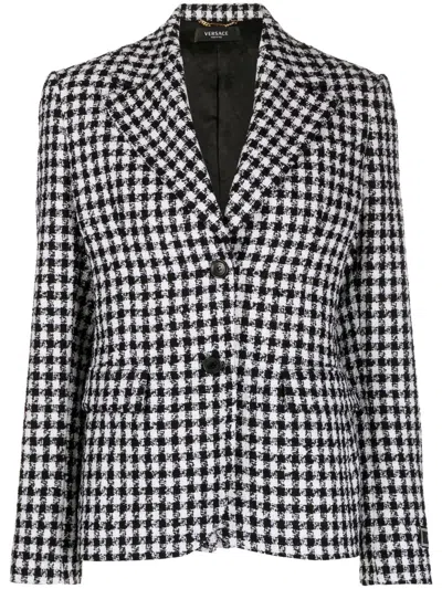VERSACE DOGTOOTH SINGLE-BREASTED TWEED BLAZER