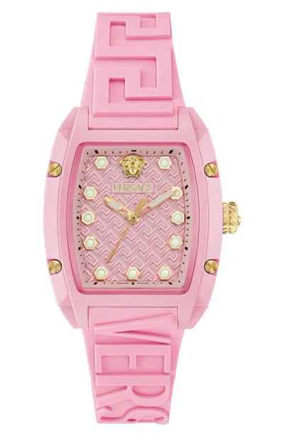 Versace Dominus Ceramic Strap Watch, 44mm X 36mm In Pink