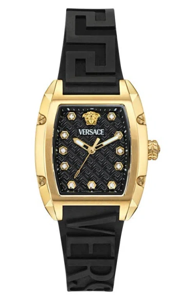 Versace Dominus Diamond Silicone Strap Watch, 44mm X 36mm In Black