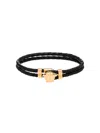 Versace Double Braided Leather Strap With Medusa Metal Elements In Black