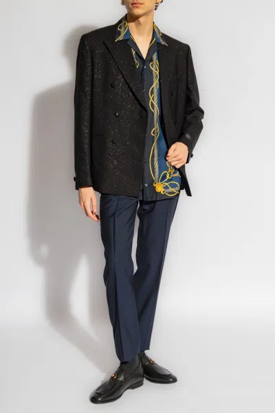 Versace Double-breasted Blazer In Black