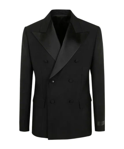 Versace Double-breasted Blazer In Black