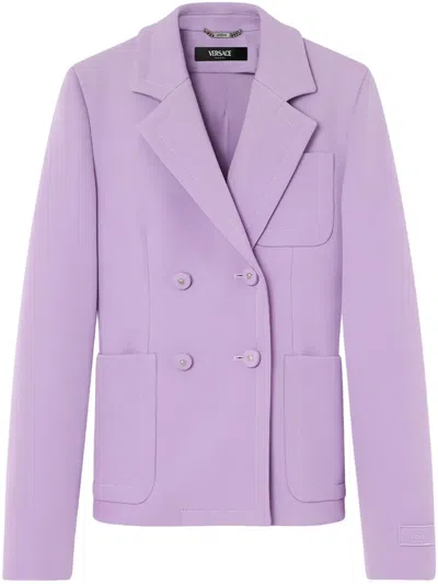 Versace Scuba-wool Double-breasted Fitted Blazer In Violet