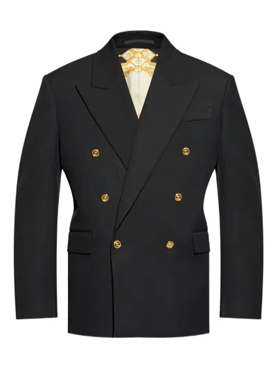 Versace Double-breasted Tailored Blazer In Black